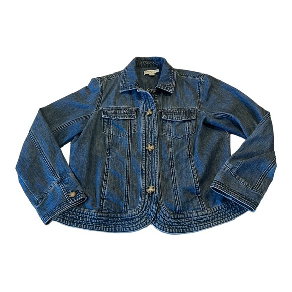 Coldwater Creek Denim LightWash Short Waisted Jacket Chest Pockets Large - Picture 11 of 15